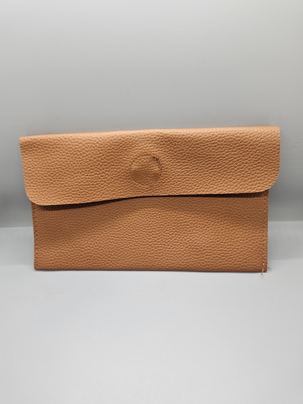 Tan Pebbled Leather Envelope Clutch